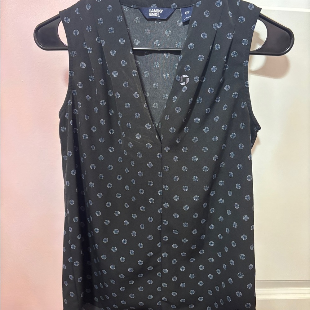 Lands' End Women's Black and Gray Polka Dot Blouse